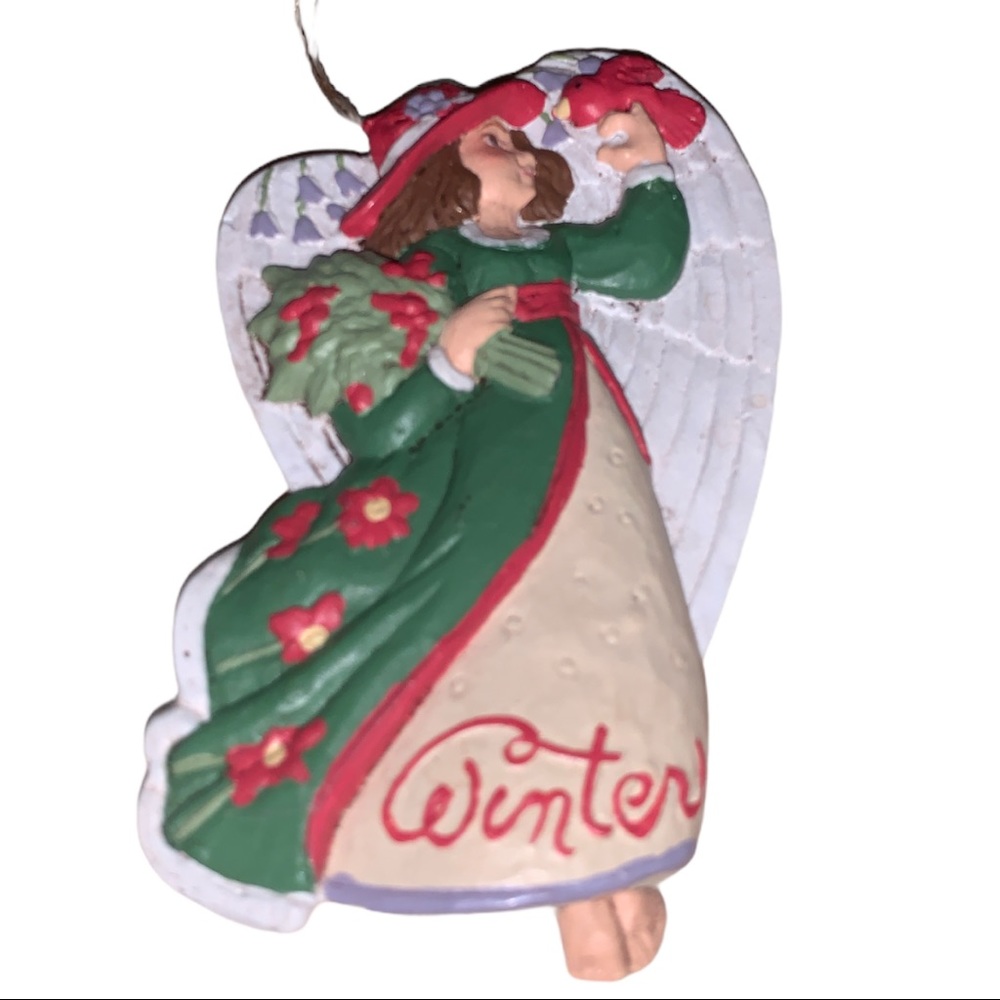 5/$25 Vintage Winter Christmas Angel Ornament Wood Hand Painted